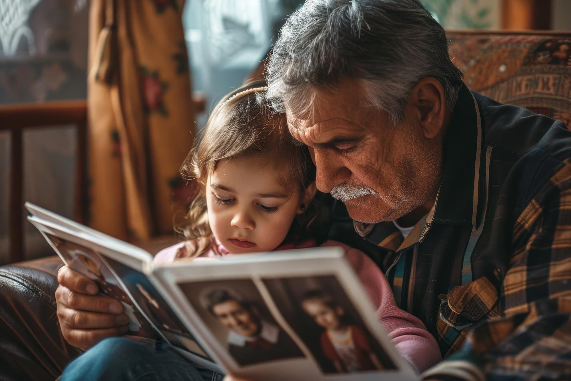 Un hombre leyendo un libro a una niña pequeña